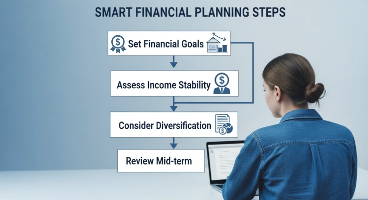 현명한 재정 목표 설정과 자금 관리 전략을 보여주는 인포그래픽 이미지입니다.