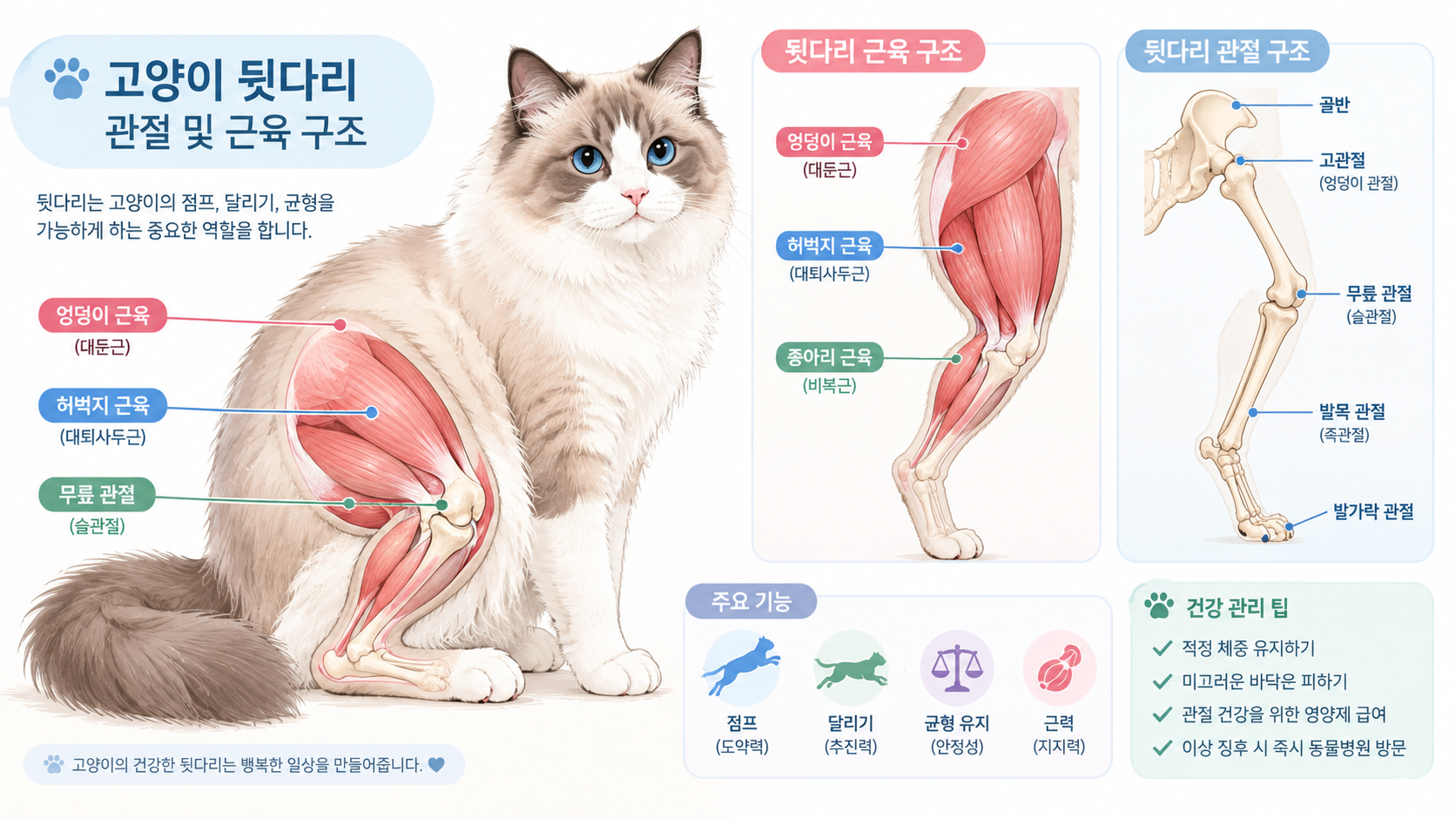 고양이 뒷다리 관절 및 근육 부위 관찰