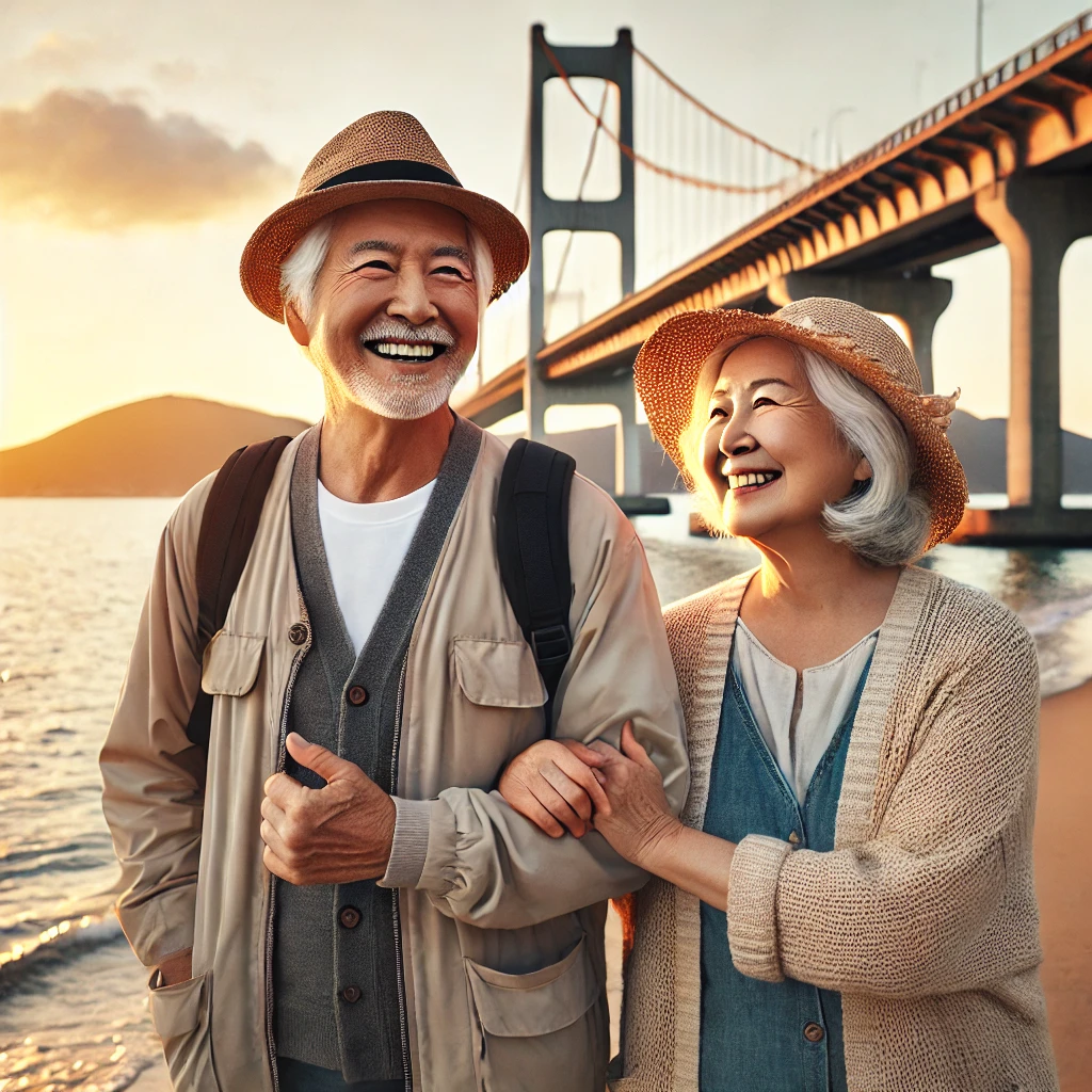 여수 여행중인 중년 부부의 모습을 담은 사진