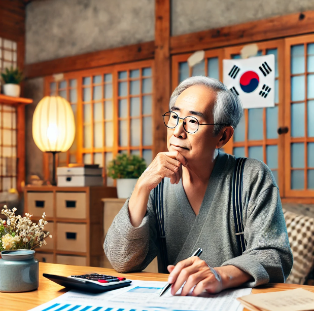 연금 금융을 관리하는 노인의 모습
