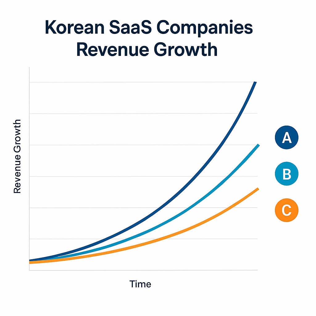 센드버드, 채널톡 등 주요 한국 SaaS 기업들의 매출 성장률을 보여주는 비교 차트