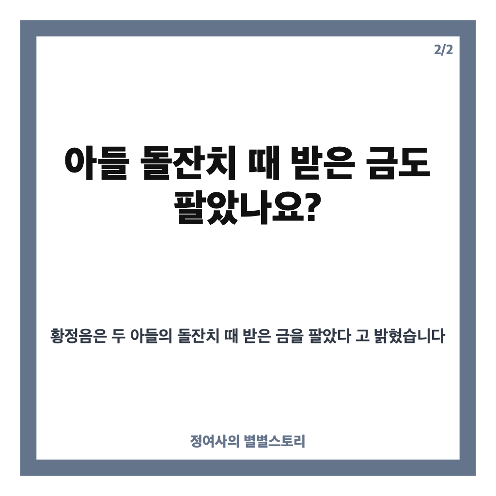 황정음 수입 0원 고백, 아들 돌잔치 금까지 팔았다는 근황 카드뉴스 3