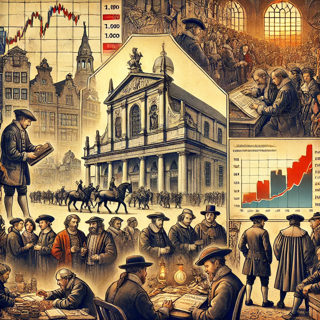 주식 시장의 기원과 관련된 이미지.