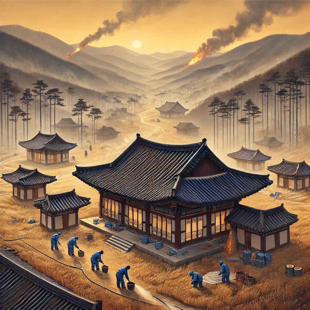 산불로인해 문화유산이 위협받는 이미지