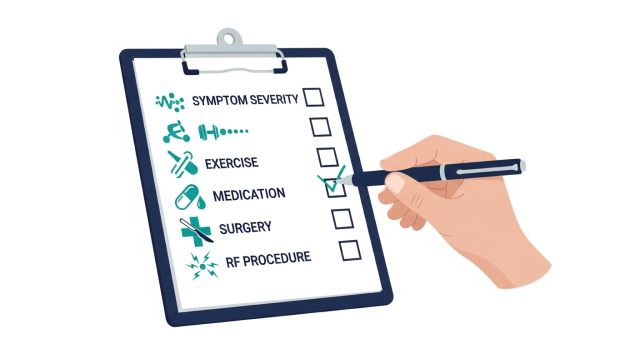 비비브를 결정하기 전 증상 정도와 다른 치료 옵션을 점검하는 체크리스트 개념 이미지