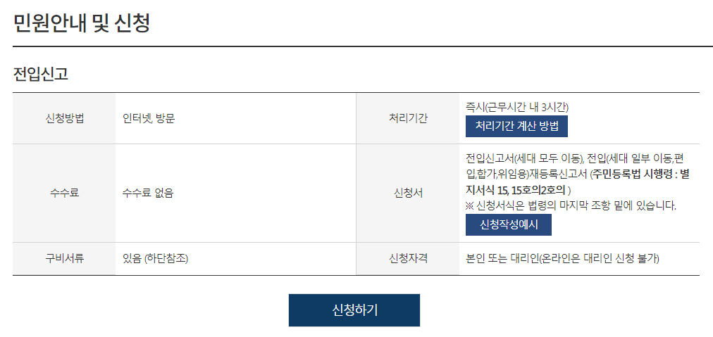 인터넷 전입신고 신청