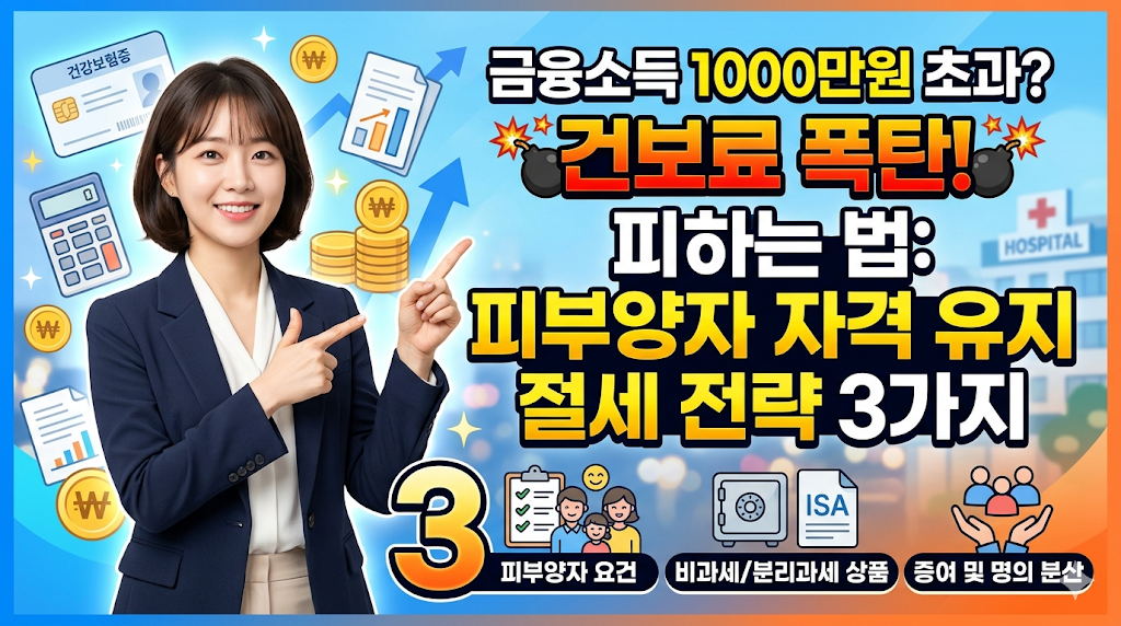 금융소득 1000만원 초과 건보료 폭탄 피하는 법: 피부양자 자격 유지 및 절세 전략 3가지