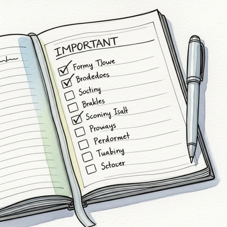 펜으로 중요한 체크리스트를 확인하는 모습