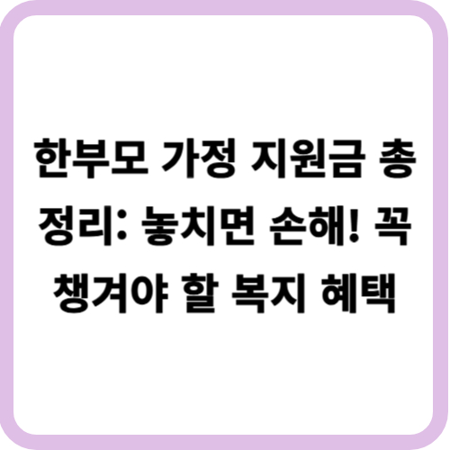 한부모 가정 지원금 총정리: 놓치면 손해! 꼭 챙겨야 할 복지 혜택