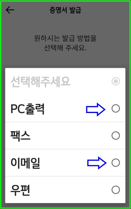 거래내역 출력 선택