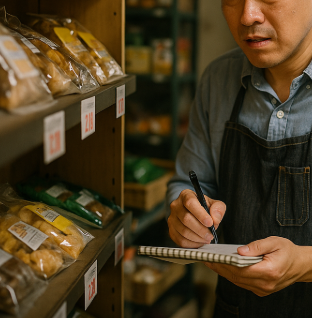 고물가 시대에 단가를 조정하고 수익률을 체크하는 모습