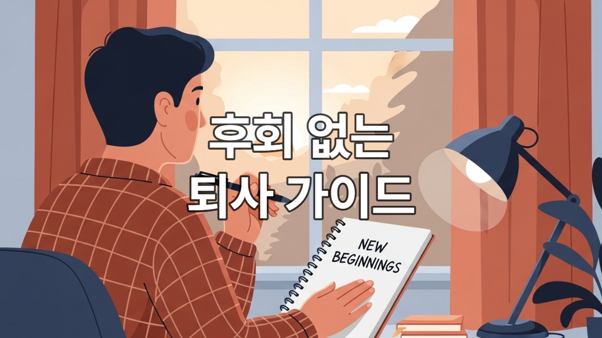 창밖을 바라보며 퇴사 계획을 세우는 사람의 뒷모습. 새로운 시작을 준비하는 차분하고 희망찬 분위기.