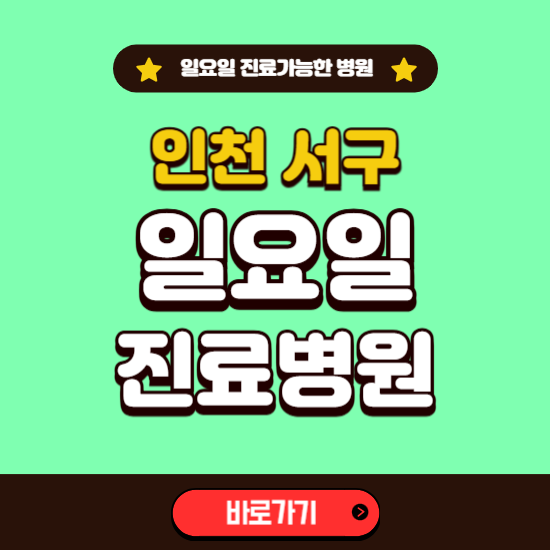 인천 서구 일요일 진료 가능한 병원 ❘ 주말 문여는 곳 총정리 (소아과, 내과, 안과, 치과, 피부과, 정형외과, 산부인과)