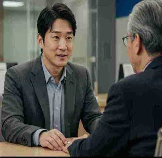 ISA 계좌 장점 및 단점 한계점 등을 노인에게 설명하는 은행원 사진