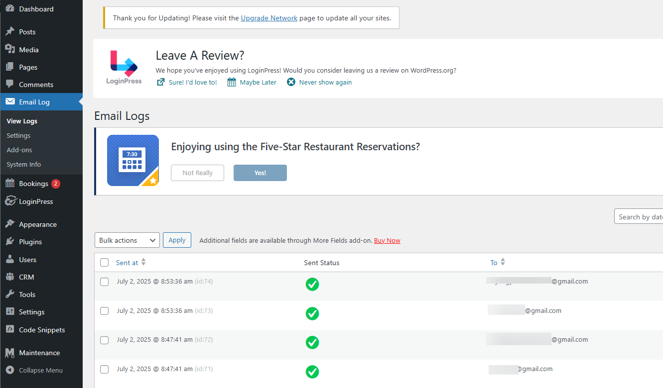 워드프레스 사이트에서 지메일 주소로 이메일이 발송되지 않는 문제 해결 작업