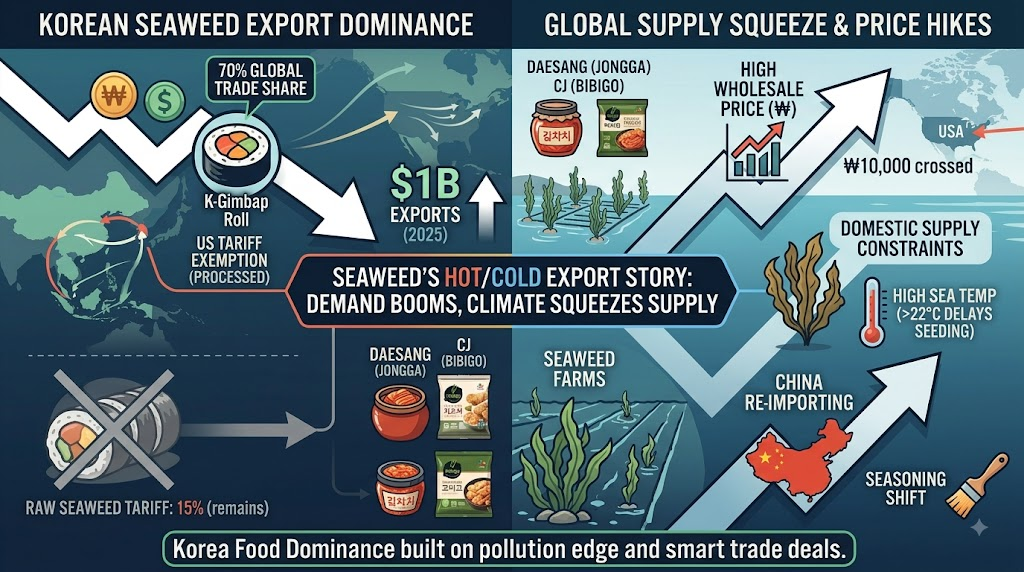 Korea's $1 Billion Seaweed Export Boom: China's Pollution, US Tariffs, and Climate Squeeze