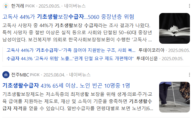 기초생활수급자 자격, 관련 뉴스 기사들