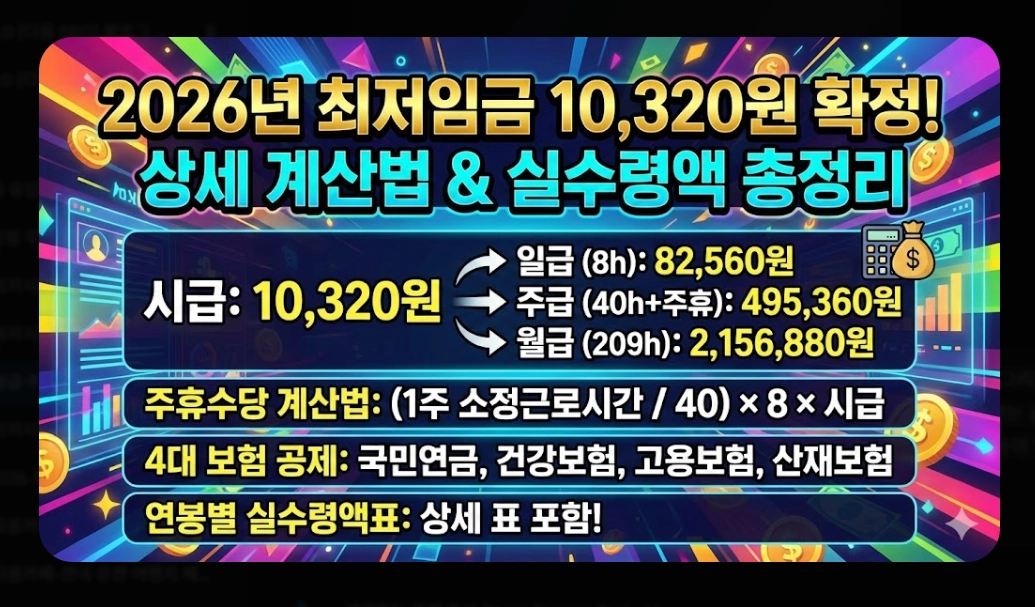 2026년 일급·주급·월급 실수령액 계산 완전정복