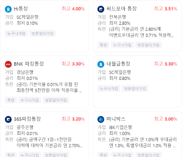 파킹통장 금리비교