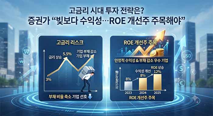 고금리 시대 ROE 개선주 투자 전략을 나타낸 인포그래픽.