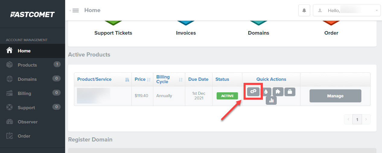 FastComet cPanel 접속