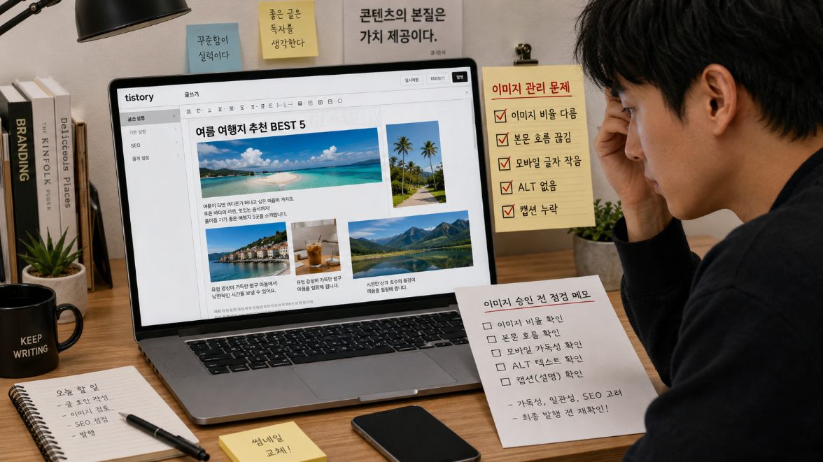 티스토리 이미지 비율 불일치와 ALT 캡션 누락 문제를 점검하는 블로거 이미지