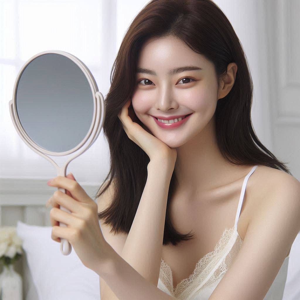 거울을 들고 있는 여자