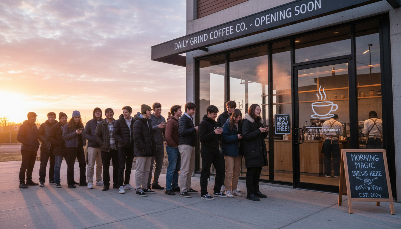 2026 스타벅스 한정판 콜라보 굿즈를 구매하기 위해 이른 아침부터 매장 앞에 줄을 선 사람들의 오픈런 모습
