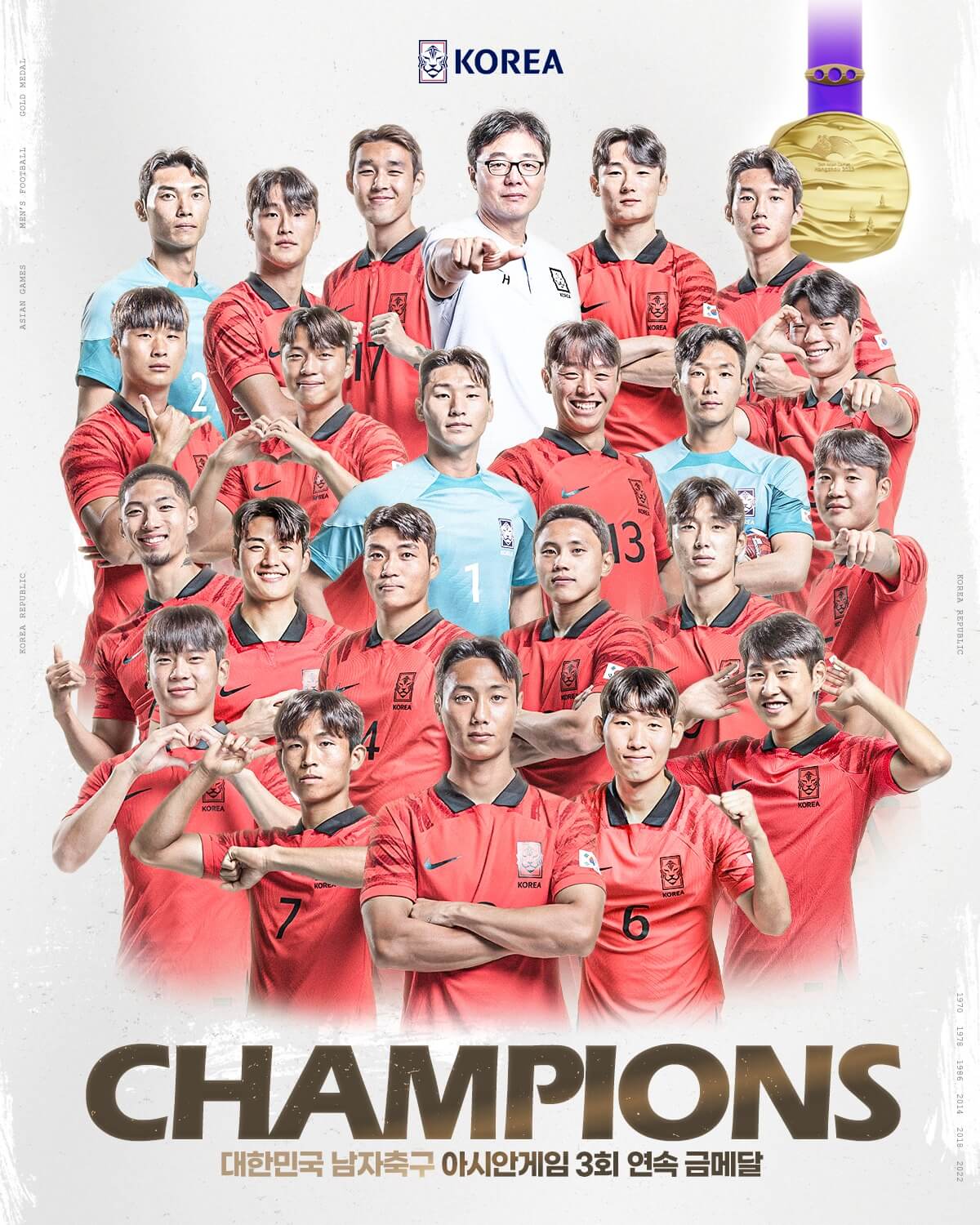 항저우 아시안게임 남자 축구 대표팀 선수들 얼굴