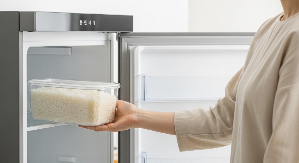 쌀을 냉동 보관하는 장면