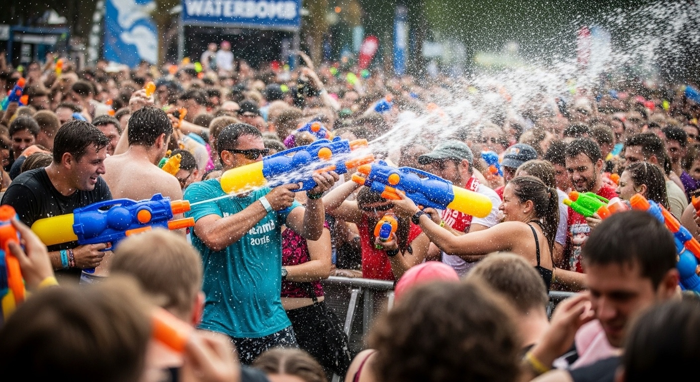 페스티벌-참석한-많은-사람들속에-선글라스-끼고-물총을-쏘는-남자