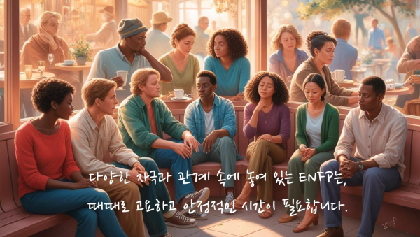 다양한 자극과 관계 속에 놓여 있는 ENFP는, 때때로 고요하고 안정적인 시간이 필요합니다에 관한 그림