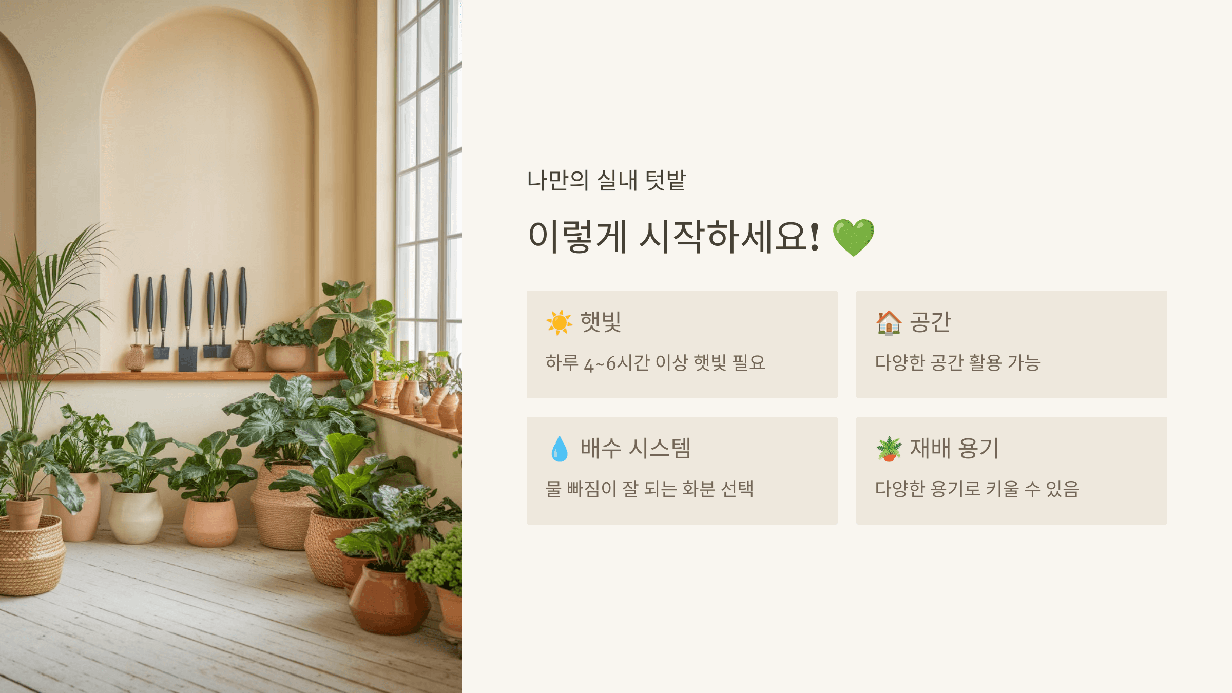 실내에서 텃밭을 만들기 전에 고려할 점