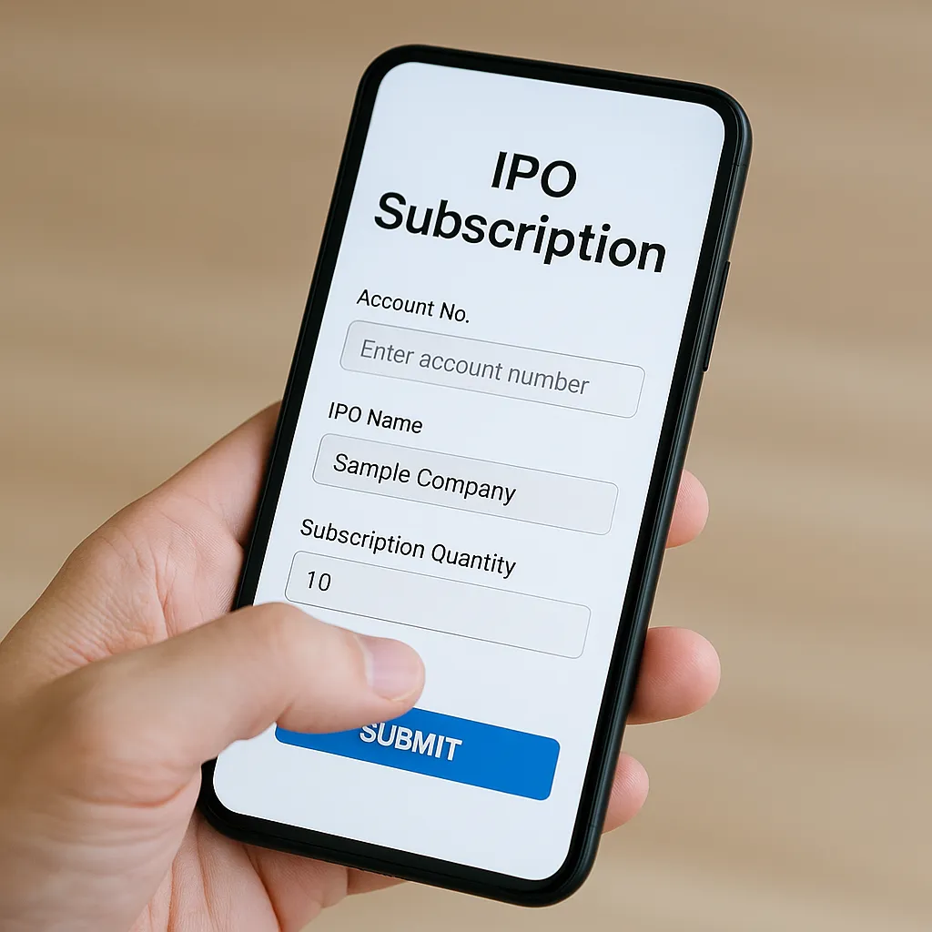 공모주 청약 화면을 터치하며 신청하는 스마트폰 모습