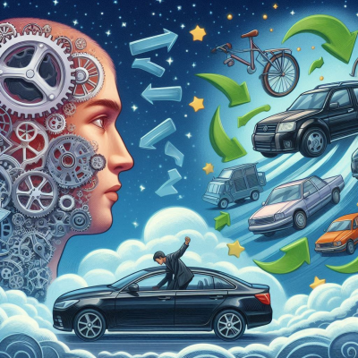 자동차와 함께 인간의 머리 속에서 떠오르는 기계적 이미지들