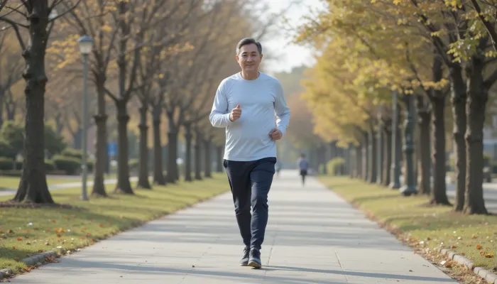 공원에서 아침 운동 중인 남성