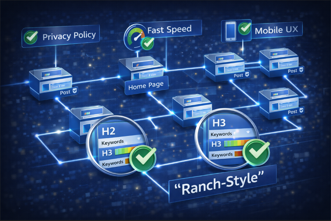 E-E-A-T 기준과 구조화된 글쓰기 전략을 시각화한 인포그래픽