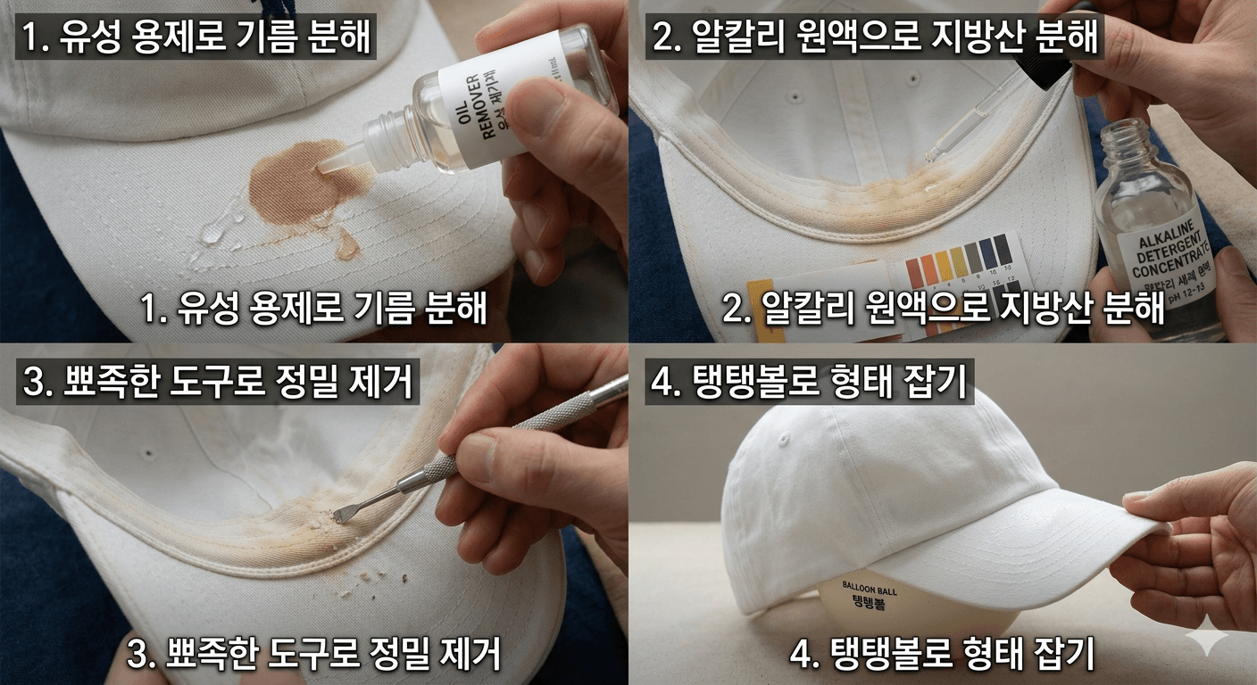 모자 세척하는 순서가 적혀있다.