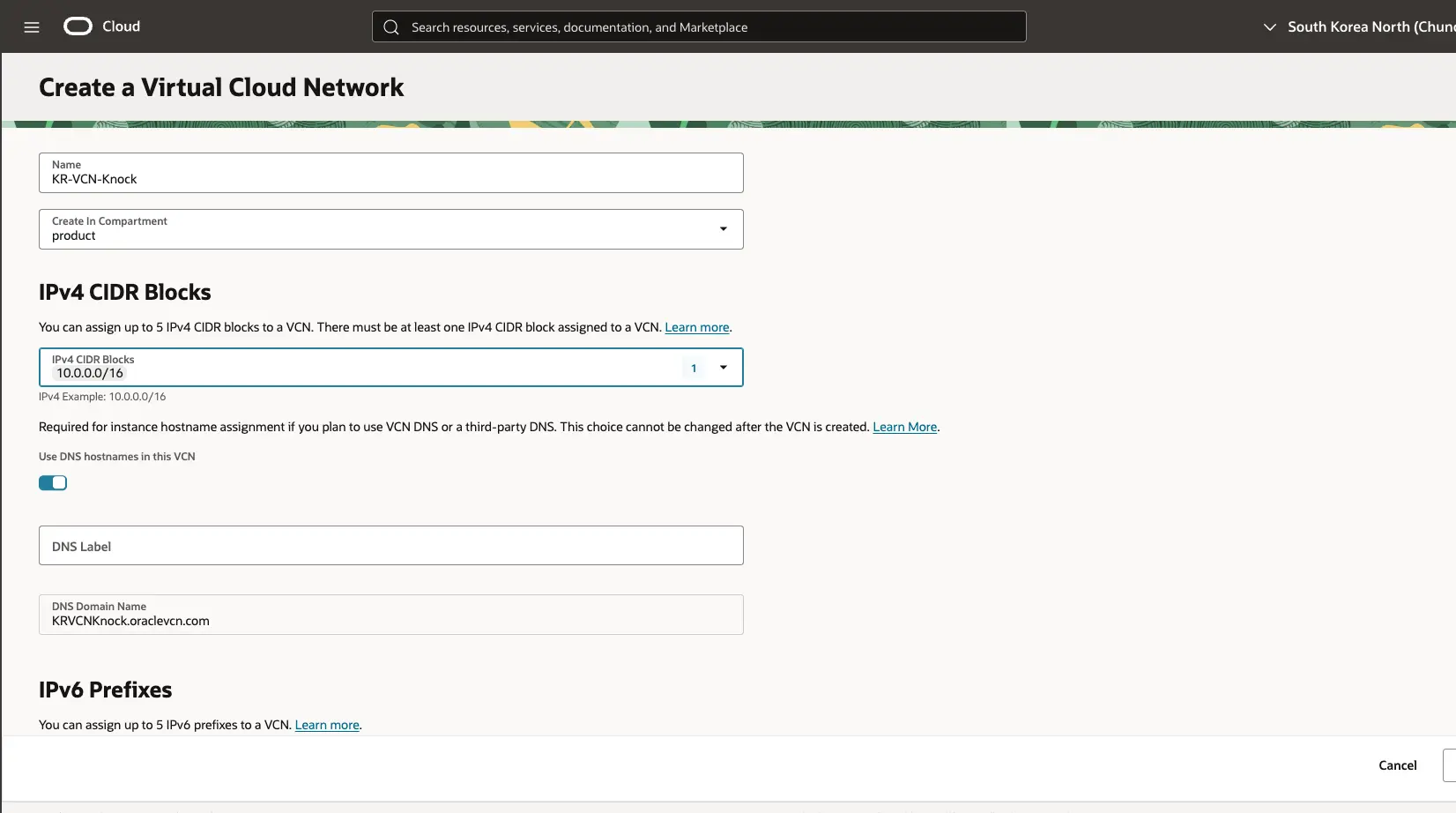 오라클 클라우드 - Create a Virtual Cloud Networks 1
