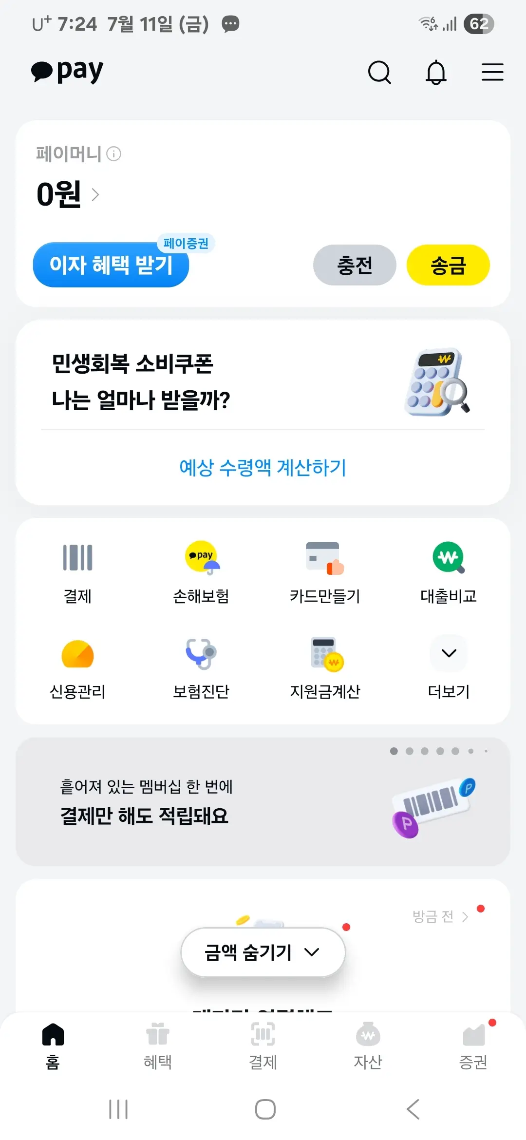 카카오페이 홈화면