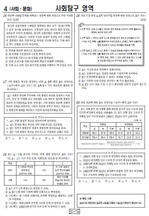 2020-11월-고2-모의고사-사회 문화-기출문제-다운