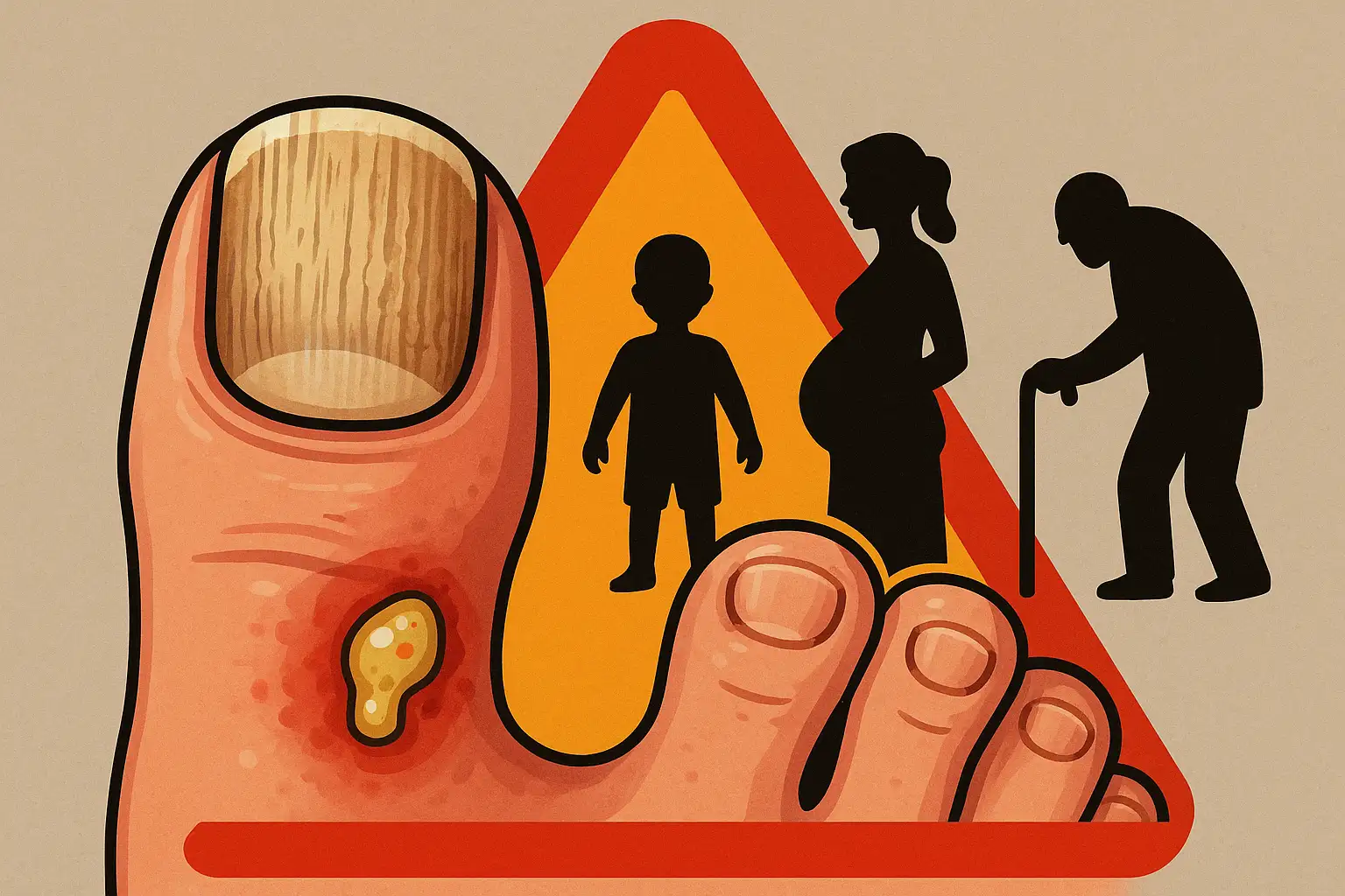 손톱 무좀으로 두꺼워진 손톱, 고름이 동반된 발, 아이,임산부,고령자