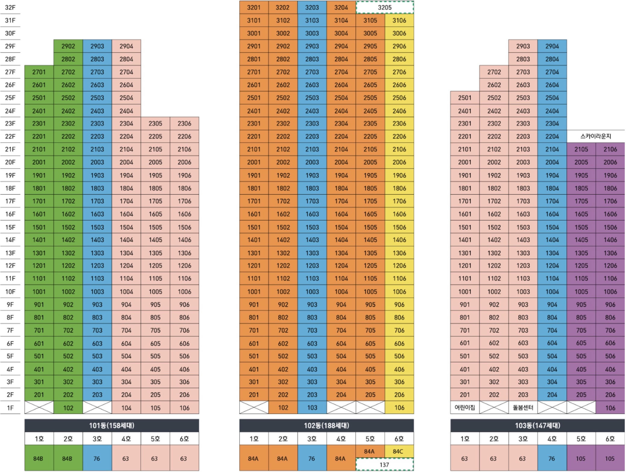춘천 레이크시티 아이파크 동・호수 층별 배치도-2