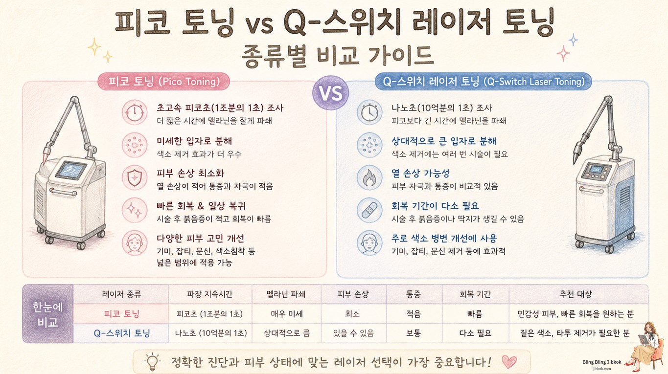 피코토닝 큐스위치 레이저 토닝 종류 비교 (types of laser toning melasma)