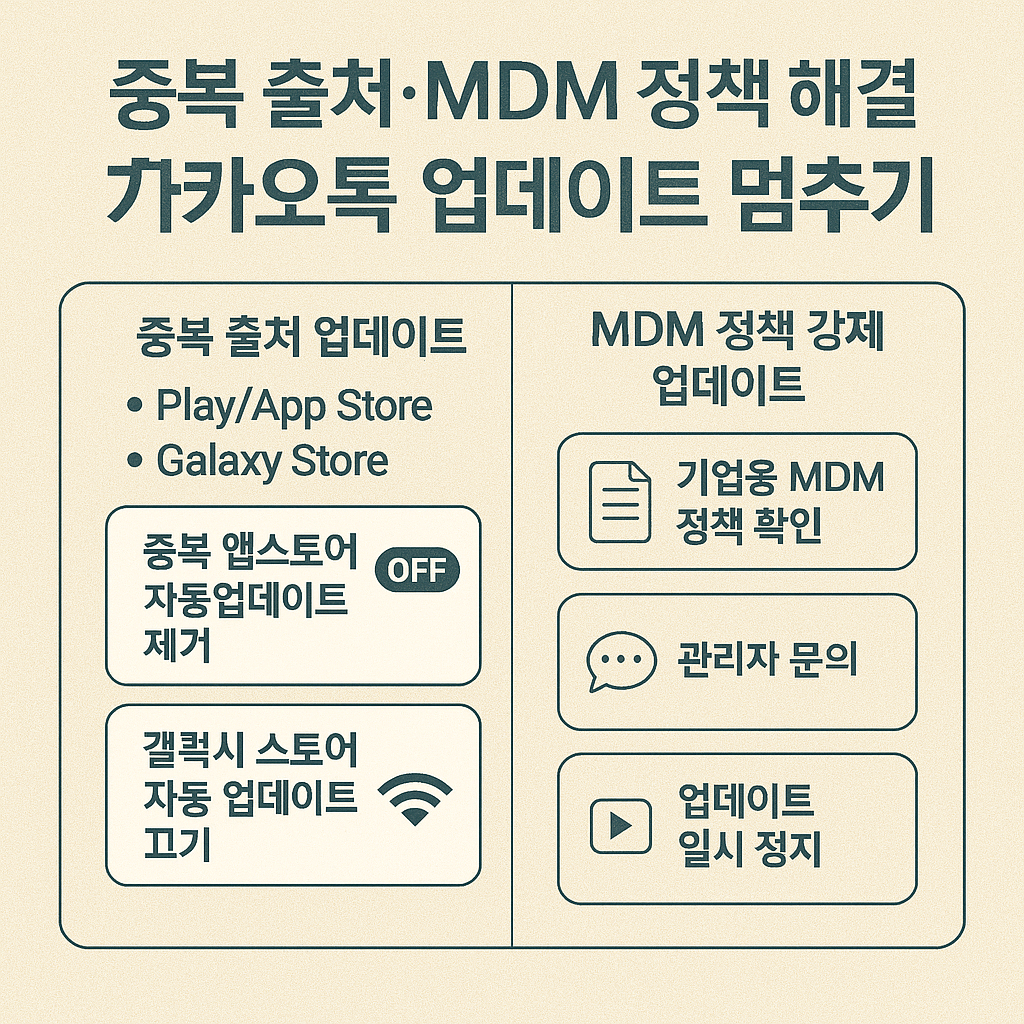 기업용 단말 MDM 정책에서 카카오톡 자동 업데이트가 강제되는 경우의 대응 방법
