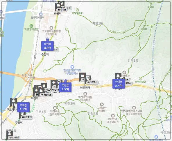 호갱노노-부산-북구-평단가-확인