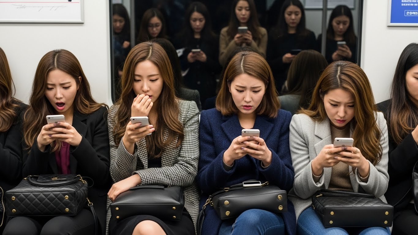 전철 안에서 불안해하는 여성들