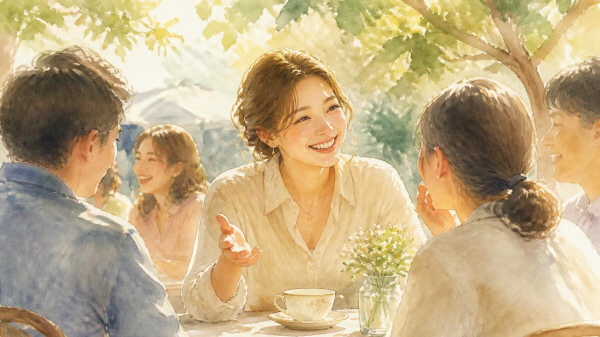 ESFJ는 사람을 좋아하는 사람입니다. 누군가의 기분을 살피고, 관계를 따뜻하게 만들며, 함께 웃을 수 있는 분위기를 만드는 데 익숙합니다에 관한 그림입니다