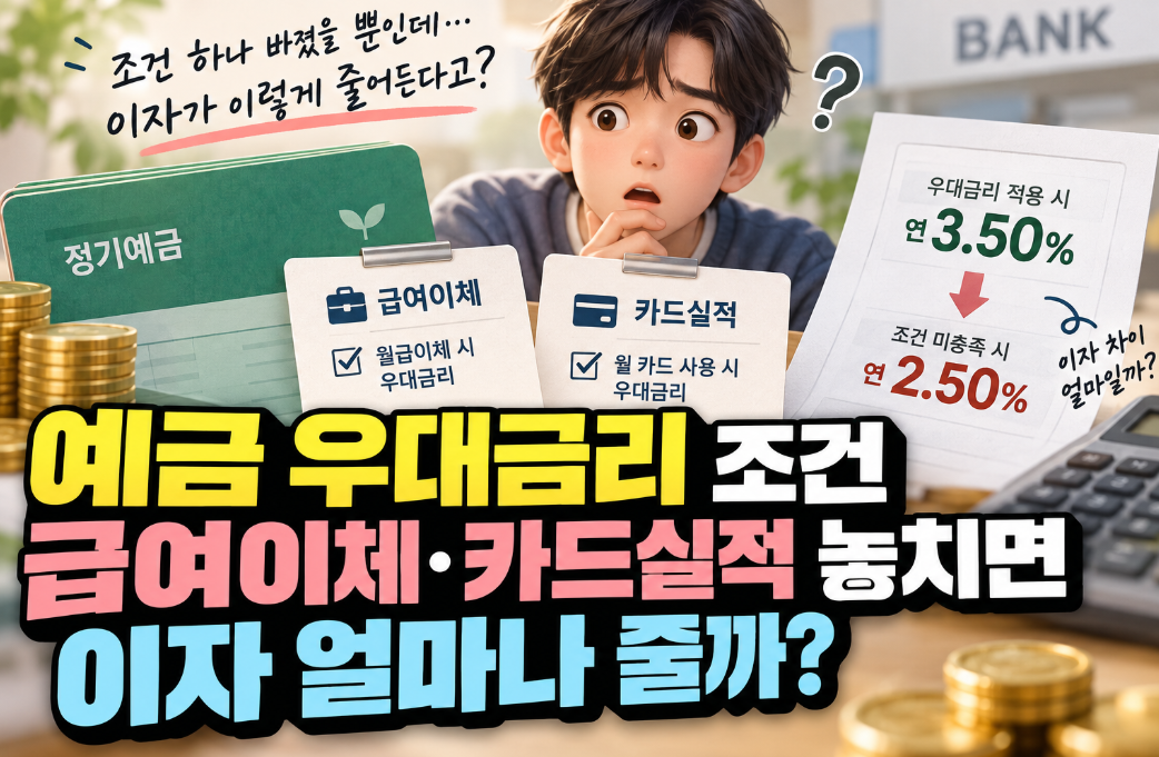 예금 우대금리 조건｜급여이체&middot;카드실적 놓치면 이자 얼마나 줄까