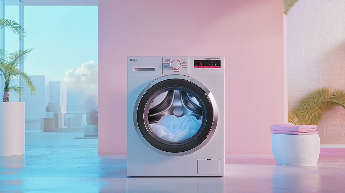 미니멀리스트 홈에 설치된 세련된 디자인과 자동 세제 분배 기능을 갖춘 프리미엄 세탁기